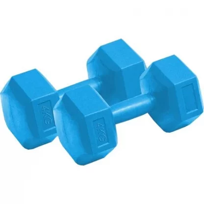 Set de 2 gantere fitness Dynamic, coating plastic, 4 kg, culoare albastru deschis